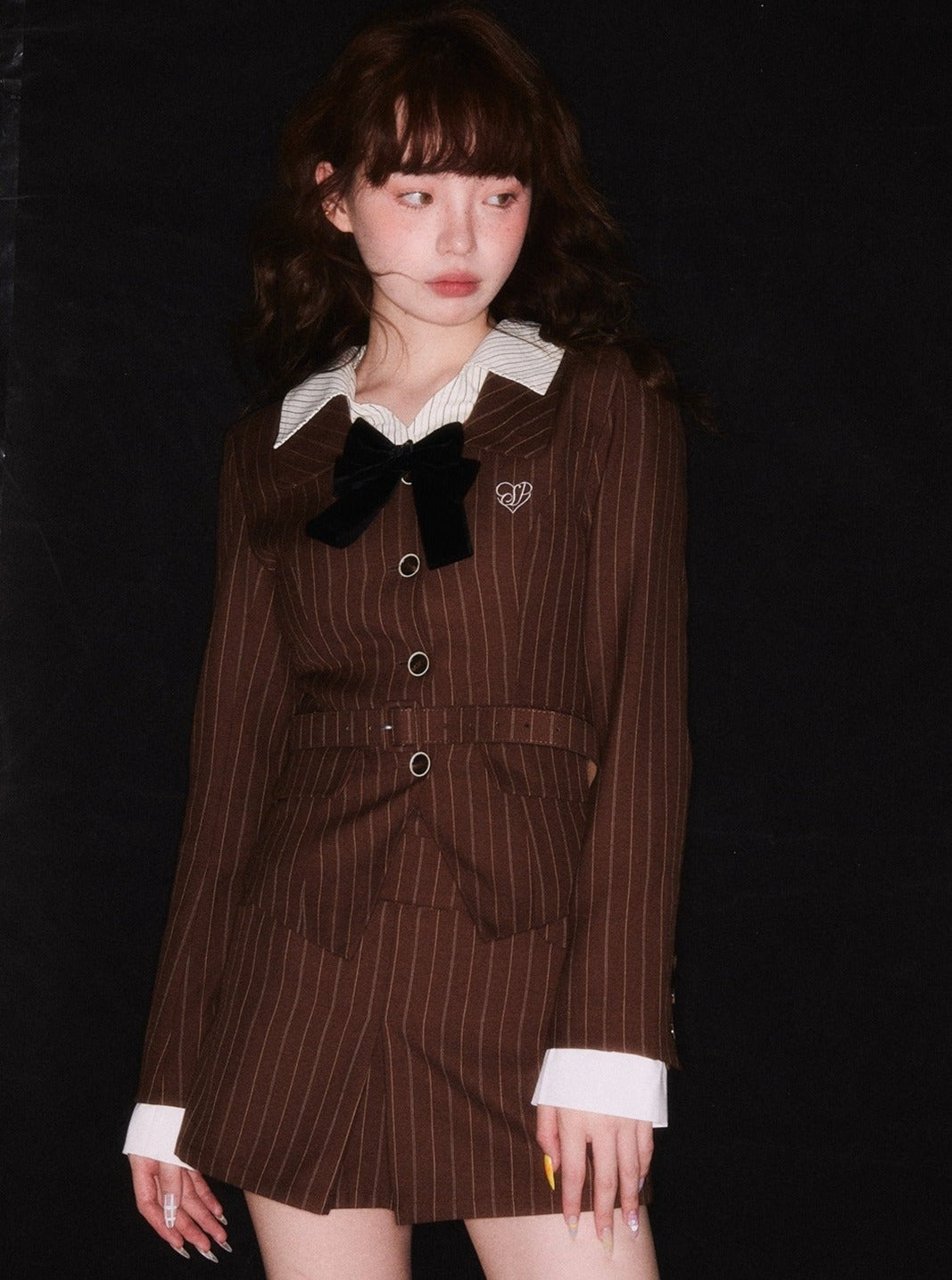 Striped blazer and skirt two-piece set
