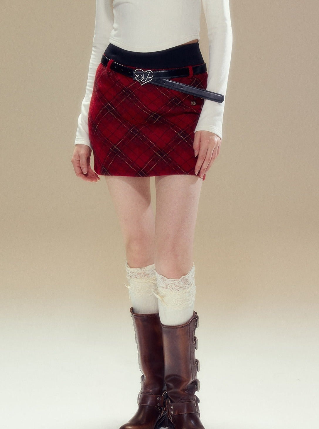 Vintage checked tweed skirt