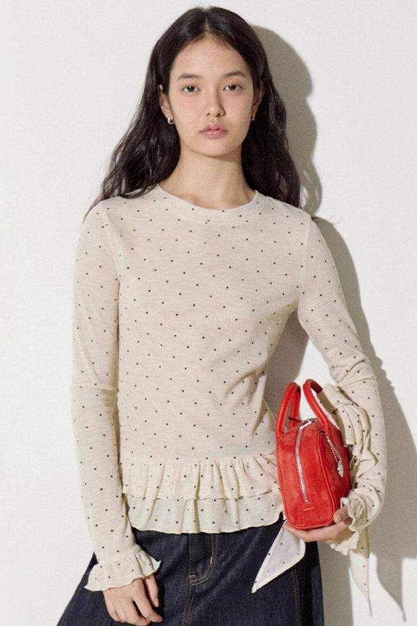 Romantic Polka Dot Long-Sleeved T-shirt