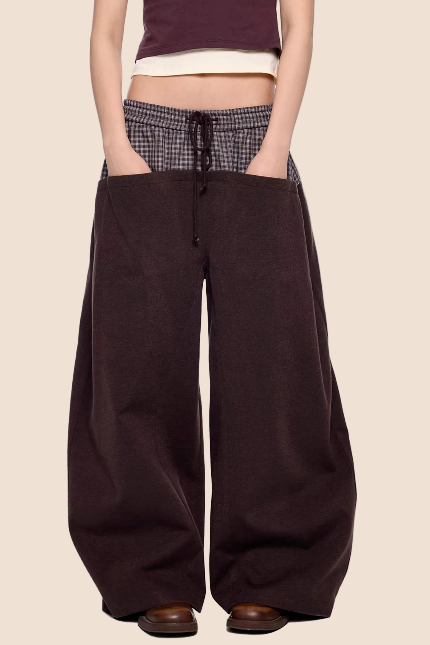 Plaid Patchwork Wide-Leg Pants