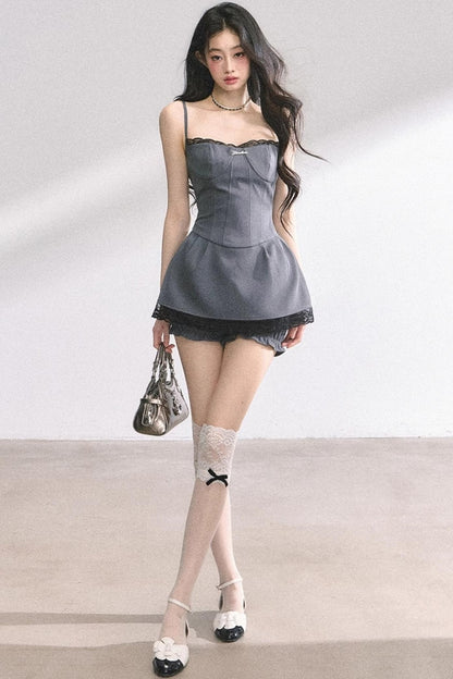 Summer Lace Halter Dress Set