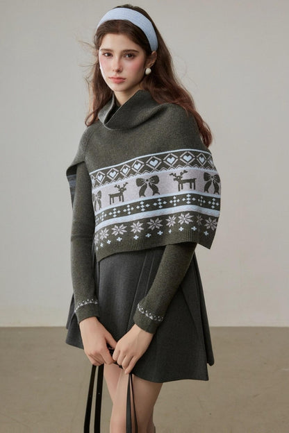 Vintage Jacquard Sweater Shawl Set-Up