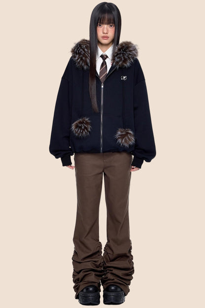 Hooded Embroidered Fleece Cardigan