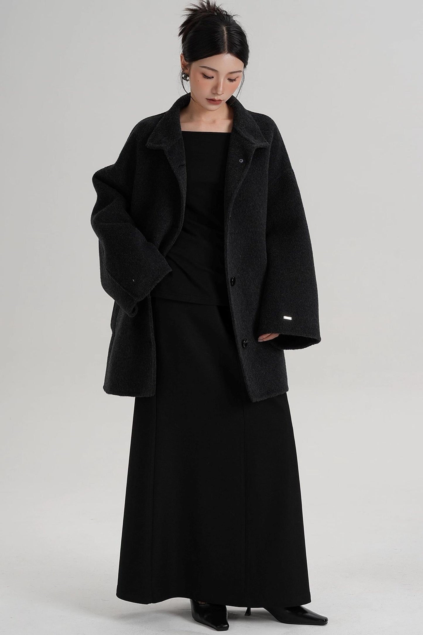 Stand-Up Collar Loose Sleeve Wool Jacket
