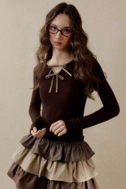 Retro Plaid Knit Tutu Skirt Dress