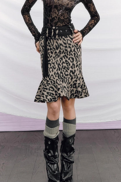 Leopard Wool Patchwork Skirt
