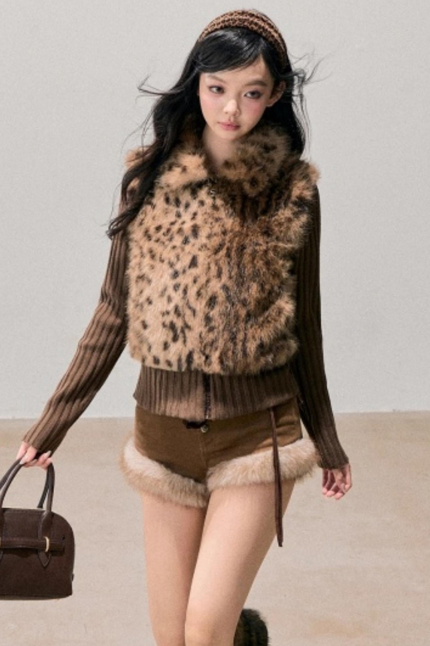 Faux Fur Leopard Knit Jacket