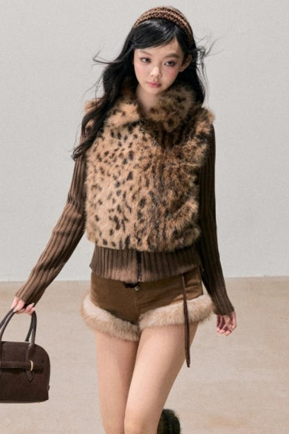 Faux Fur Leopard Knit Jacket