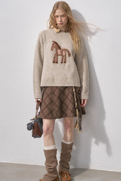 Plaid Wool A-Line Skirt