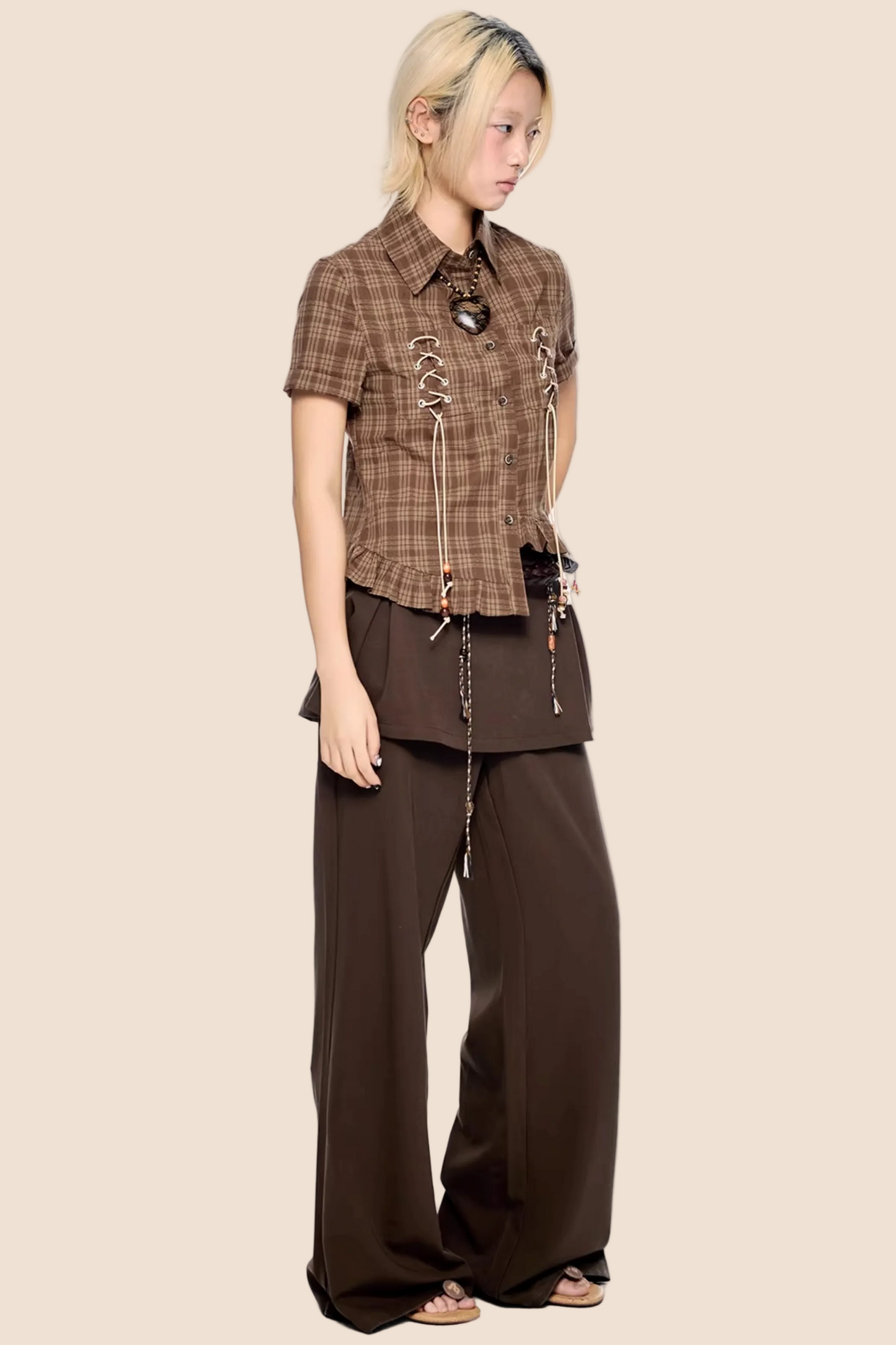 Plaid Asymmetrical Hem Blouse