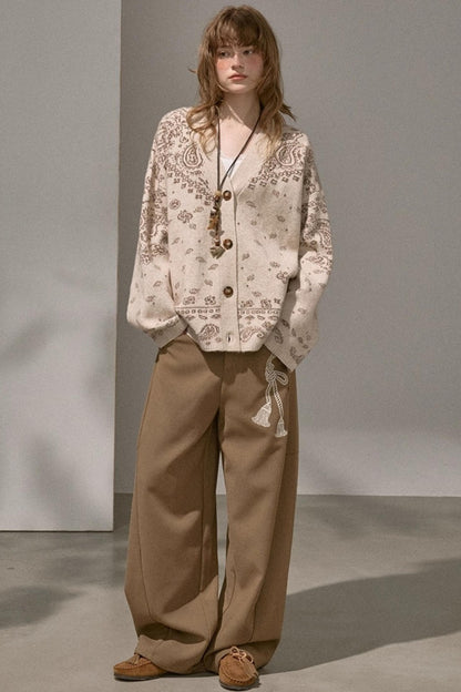 Cashew Flower V-Neck Premium Knit Cardigan