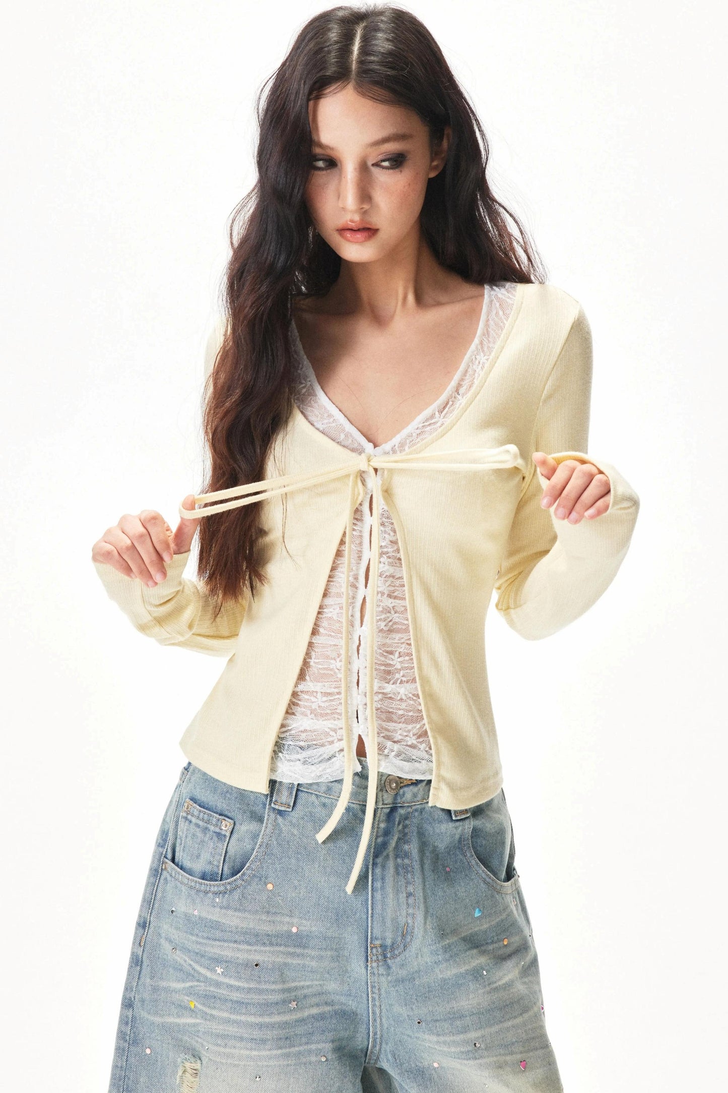 잔 골지 니트 블라우스