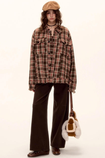 Wool Plaid Frayed Shirt