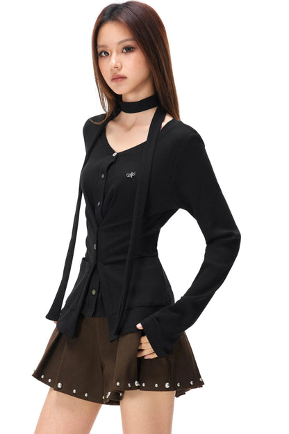 Fine Ribbed Knit Cardigan Top