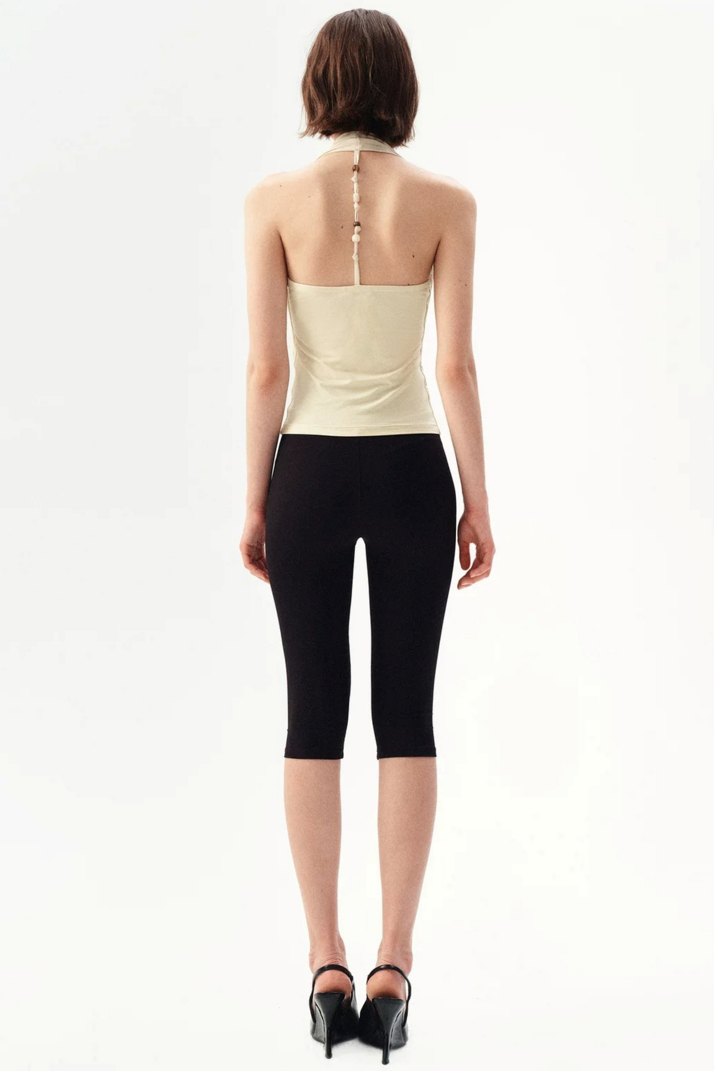 French Beaded Halter Backless Top