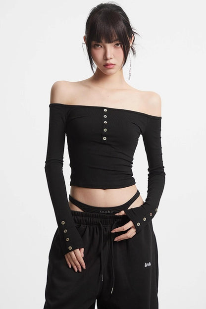 One-Shoulder Long Sleeve T-Shirt