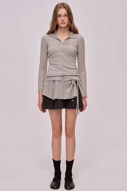 Doll Collar Knitted Cardigan Set-Up