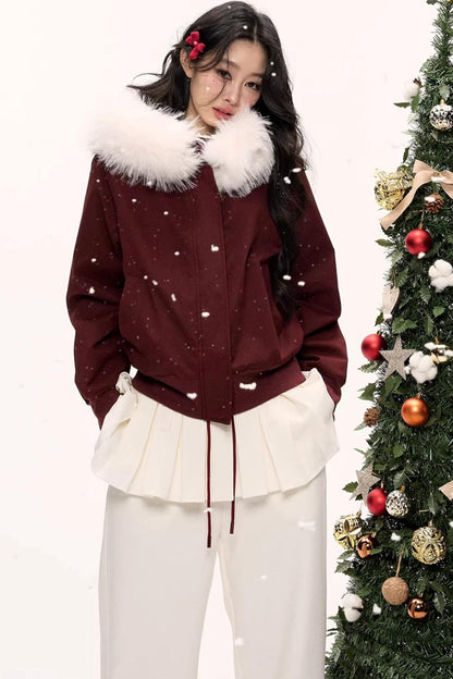 Burgundy Black Fur Collar Coat Set-Up