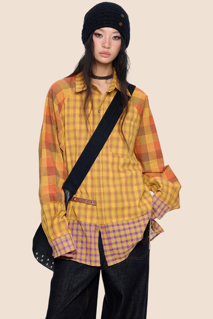 Dopamine Plaid Patchwork Shirt