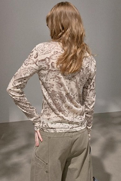 Cashew Flower Slim Print Knitted Top