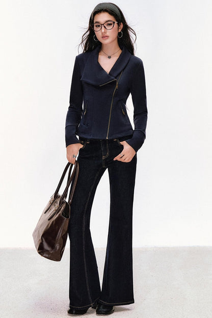 Lapel Diagonal Placket Short Jacket