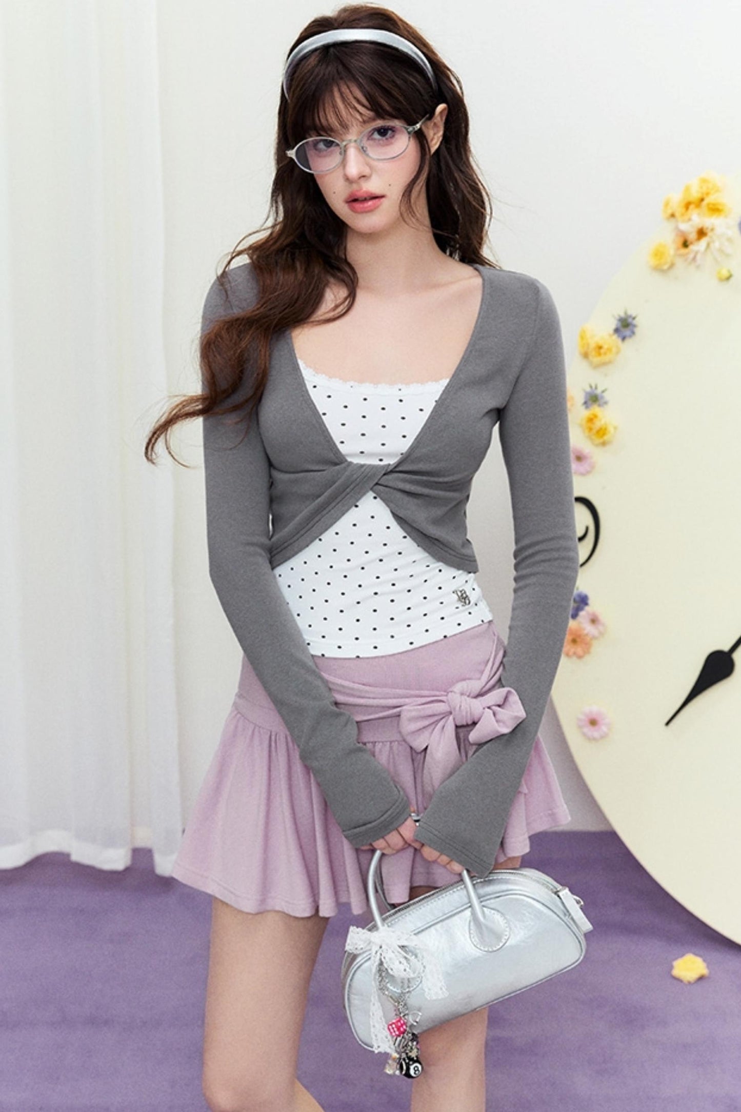 Sheer Linen Slim Sweater Set-Up