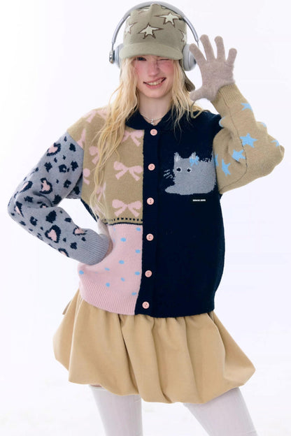 Retro Color-Blocking Cardigan Jacket