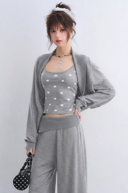 Lyocell Polka Dot Cardigan Camisole Set-Up