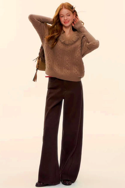 Raw Leather Trim Jeans