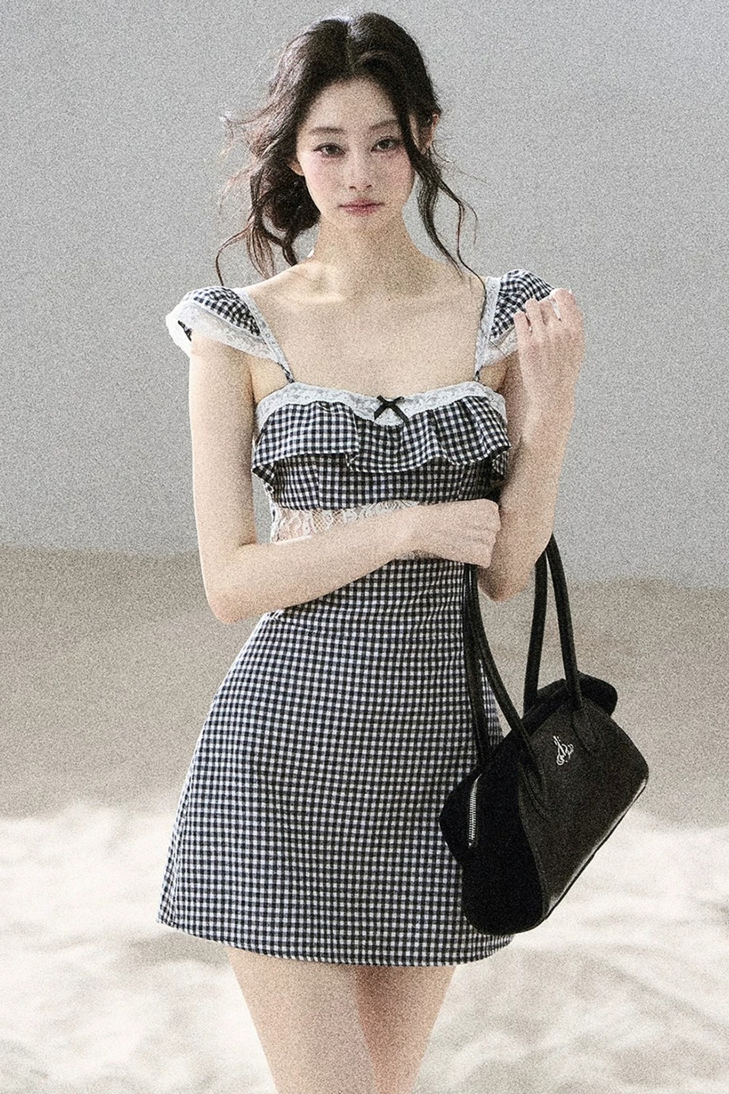 French Lace Plaid Summer Dress
