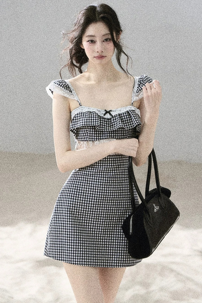 French Lace Plaid Summer Dress