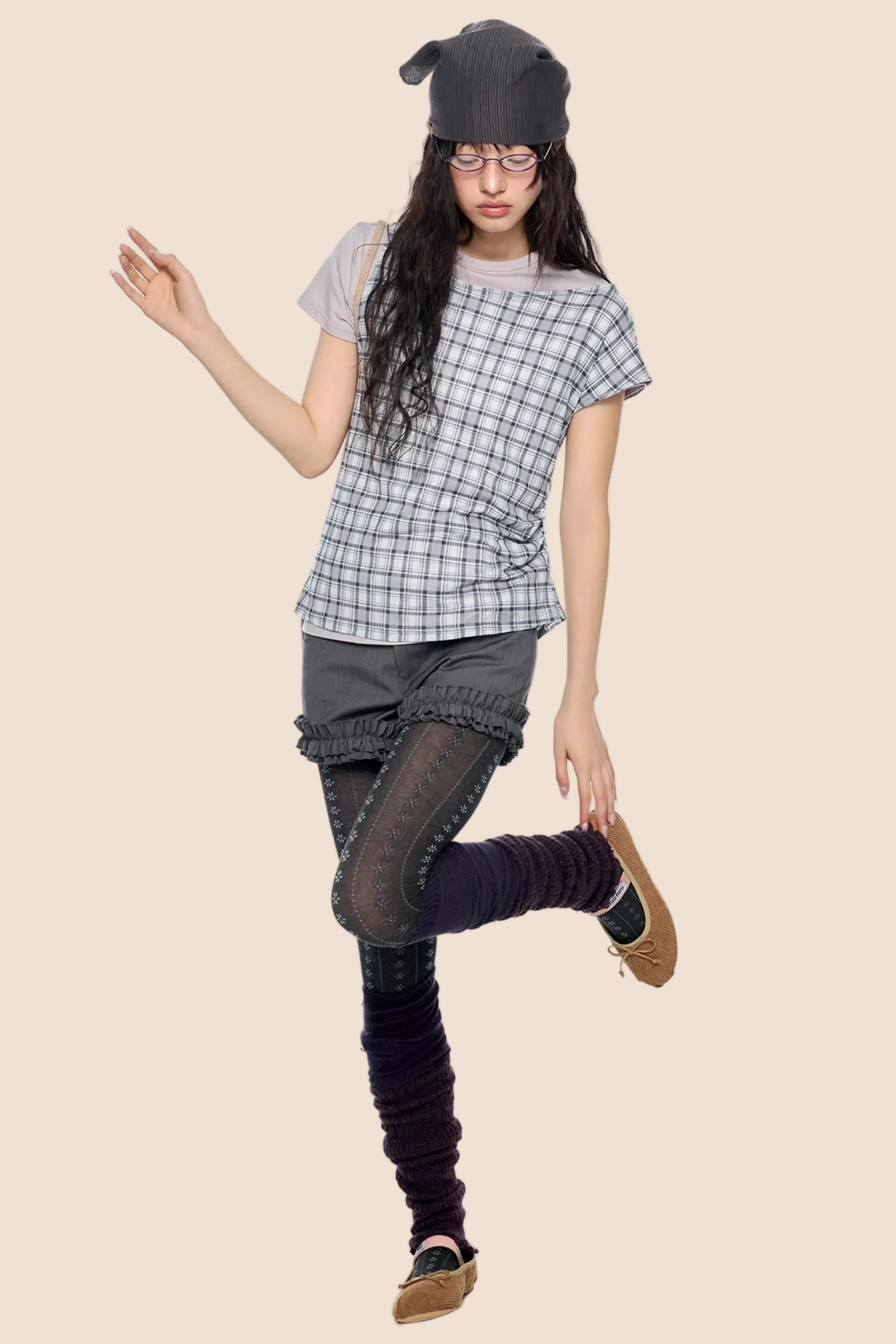 Plaid Layered Retro Top Set