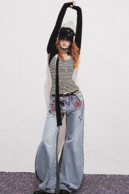 Fake Two Slimming Striped Knit Top