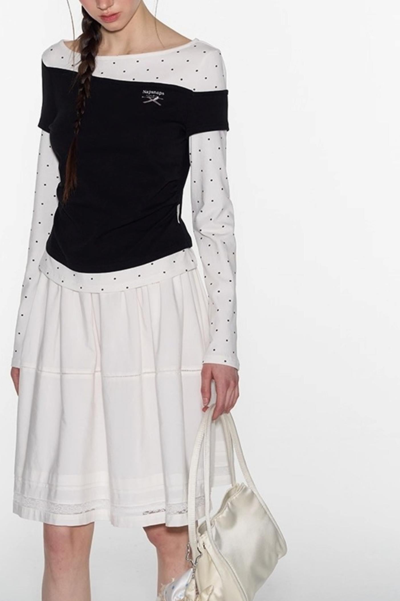 White Lace Panelled Umbrella Skirt