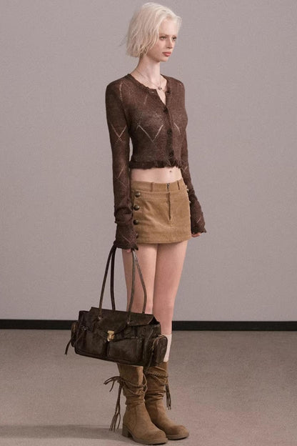 Coffee Argyle Knit Sweater