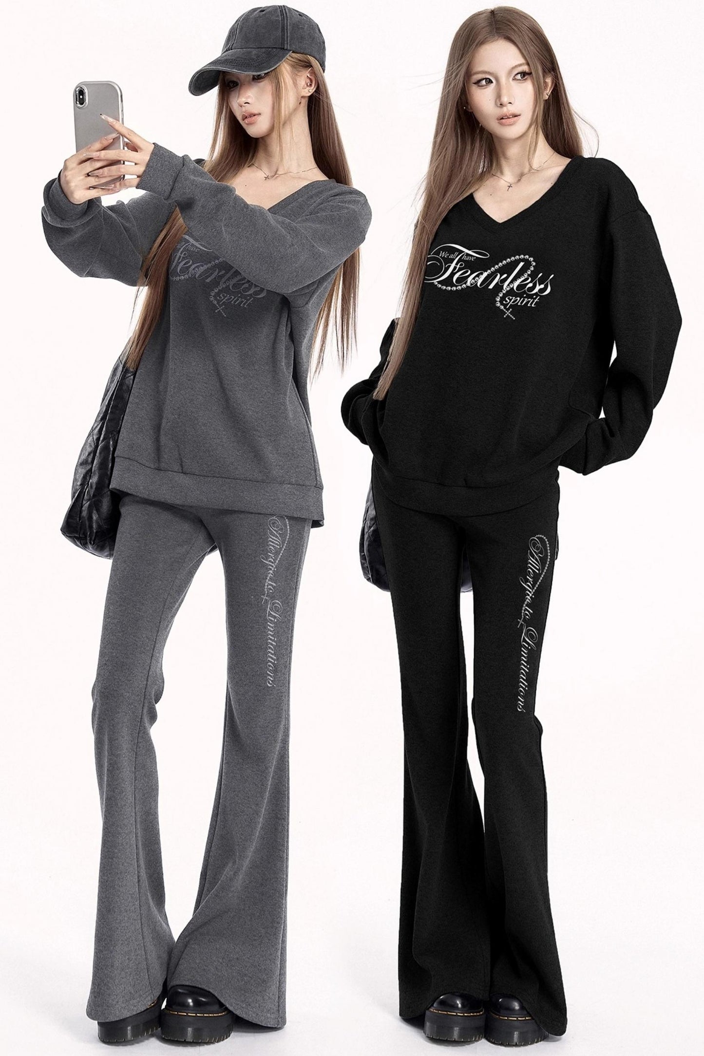 Sporty V-Neck Sweatshirt Set-Up