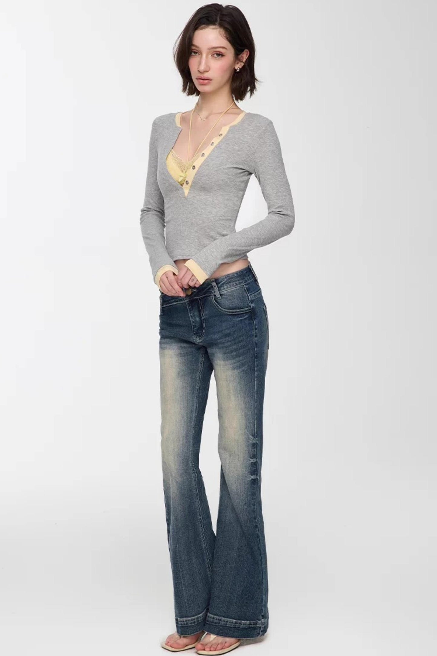 Retro Washed Flared Denim Pants