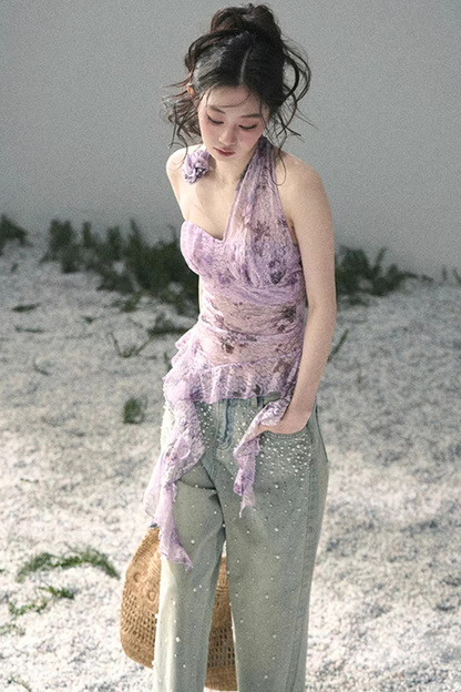 자주색 바우히니아 리본 탑