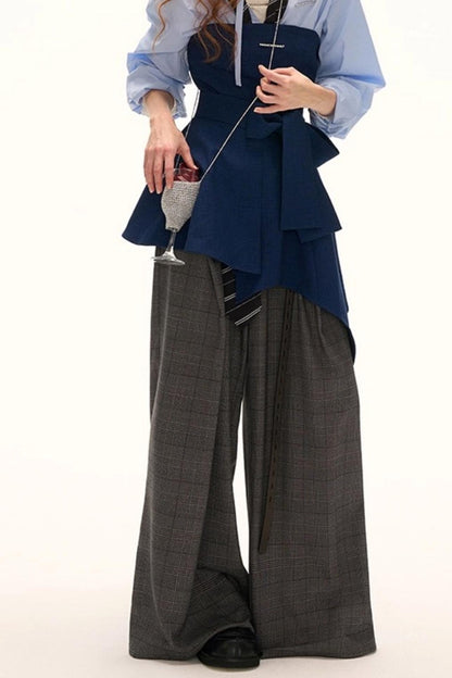 Double Waisted Plaid Straight Pants