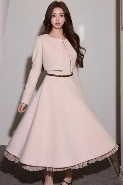 Elegant Wool Dress Short Coat Set-Up