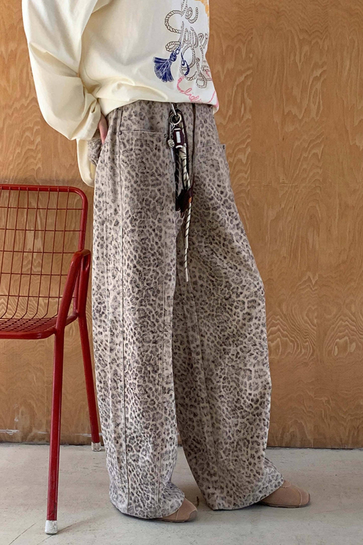 Retro Leopard Print Wide-Leg Pants