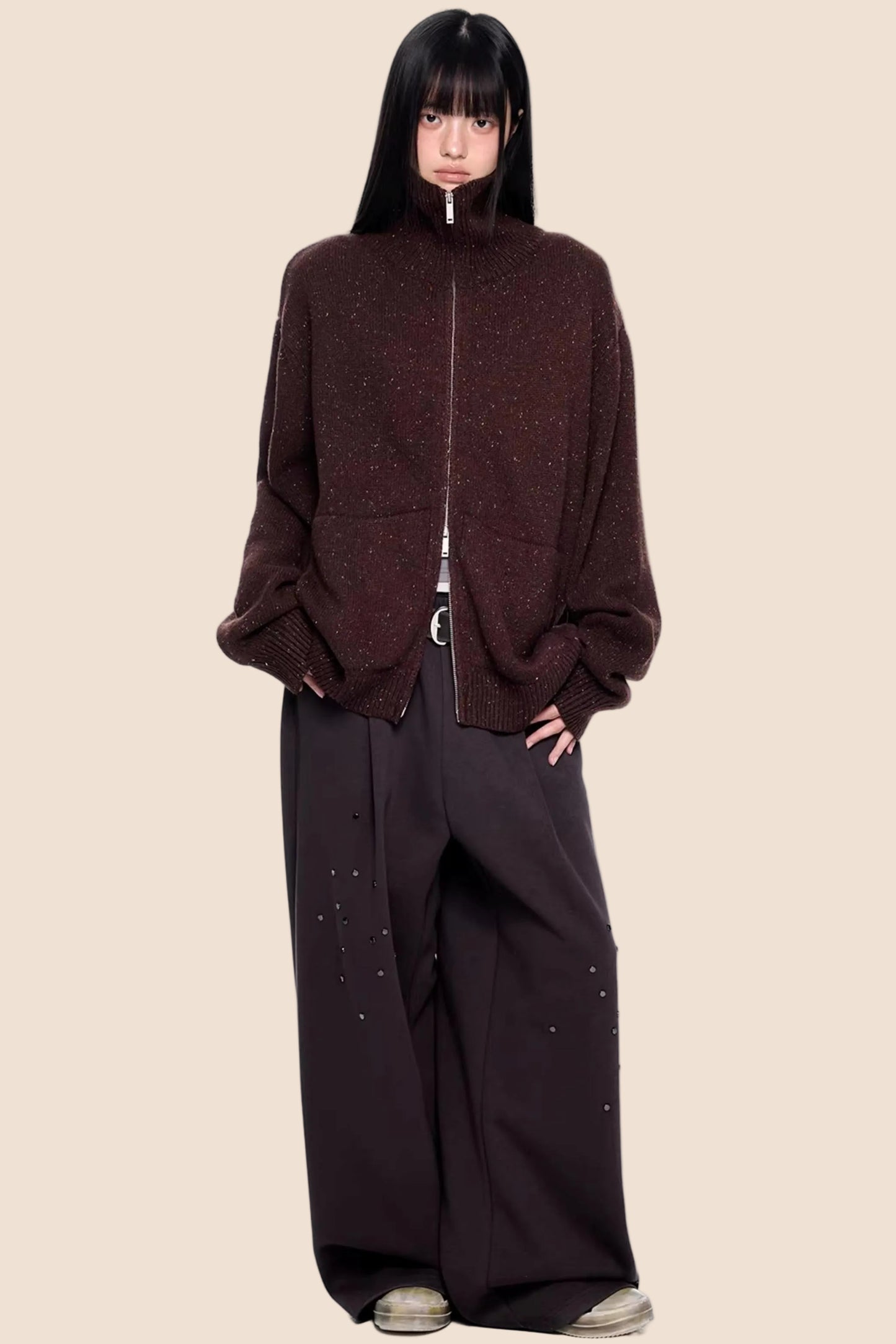 High-Neck Knitted Cardigan