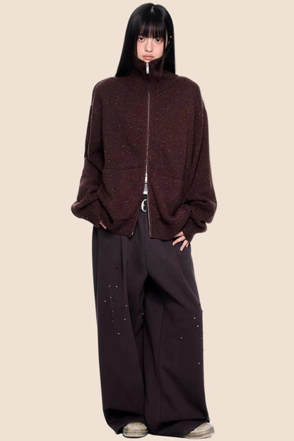 High-Neck Knitted Cardigan