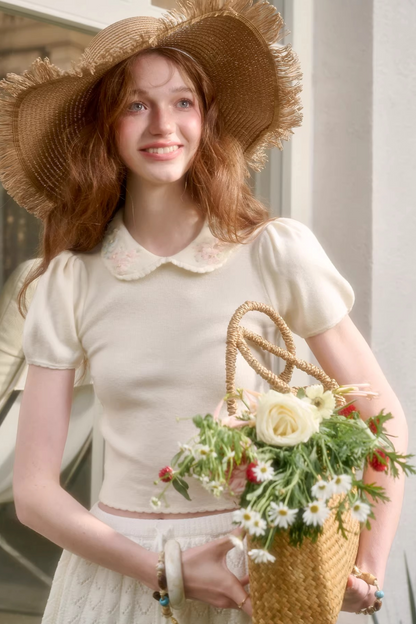 Frozen Flowers Wool Embroidery Top