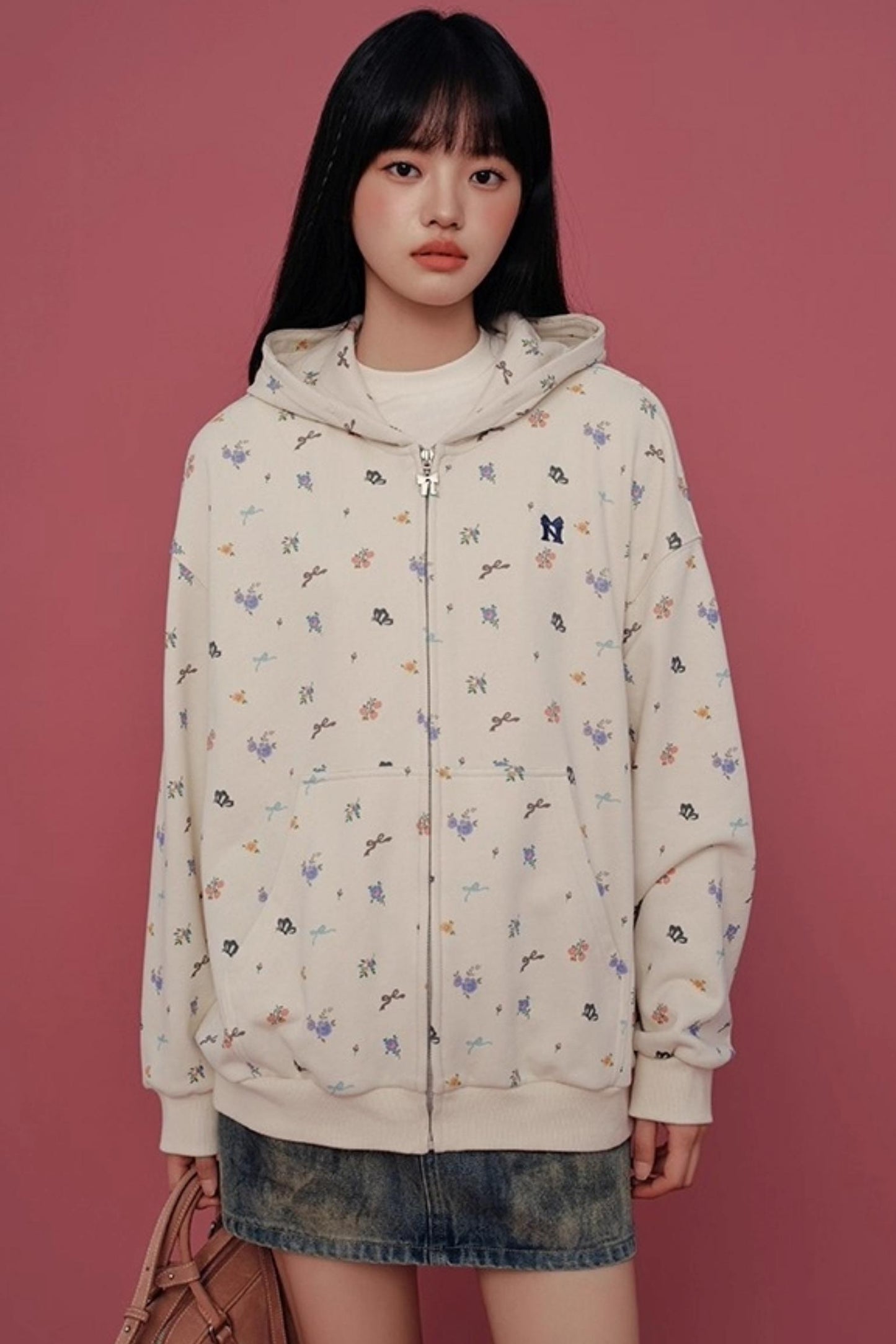 Floral Hooded Sweatshirt Cardigan Set-Up