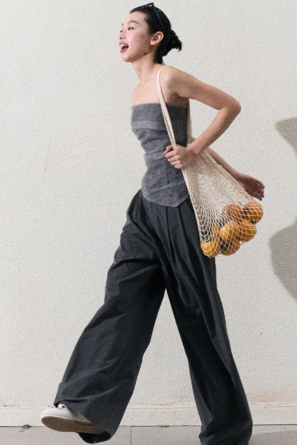캐주얼 슬림 자켓 & 와이드 레이스 팬츠 세트 