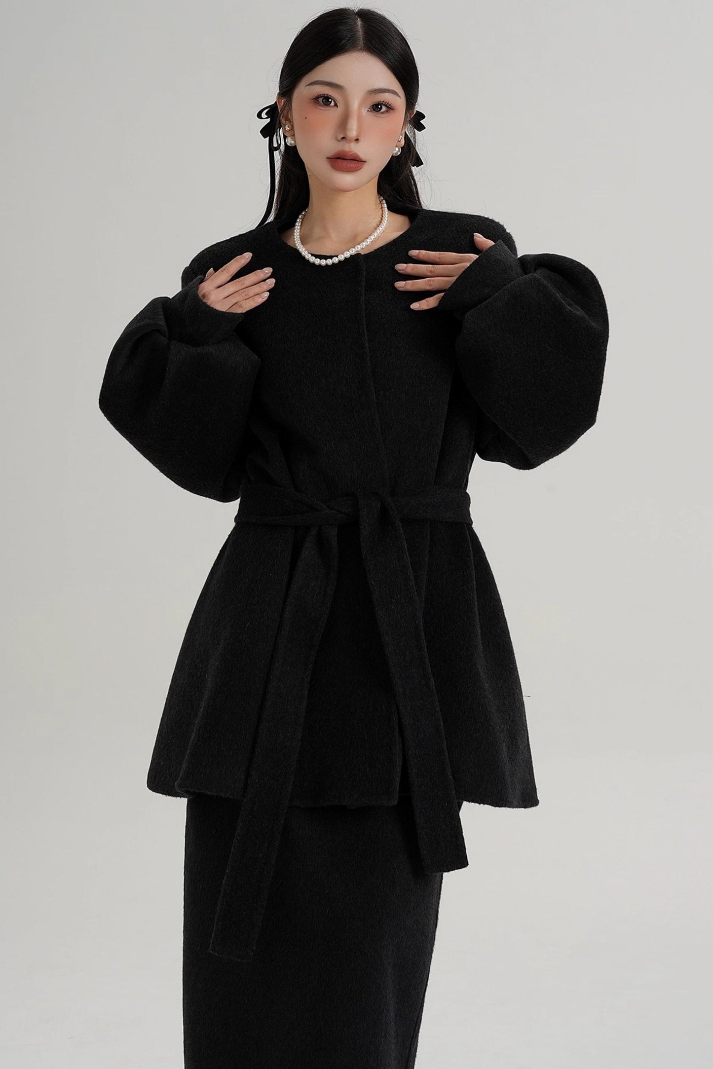 Lantern Sleeve Wool Coat