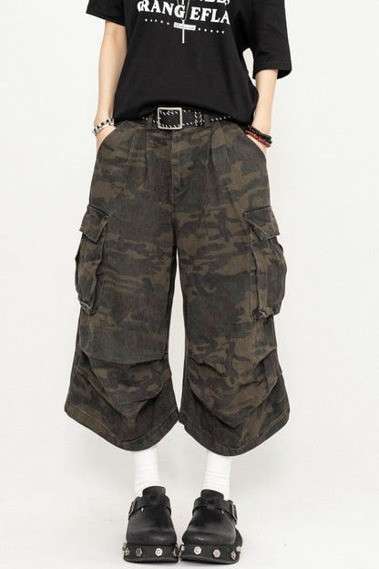 Vintage Camouflage Wide-Leg Pants