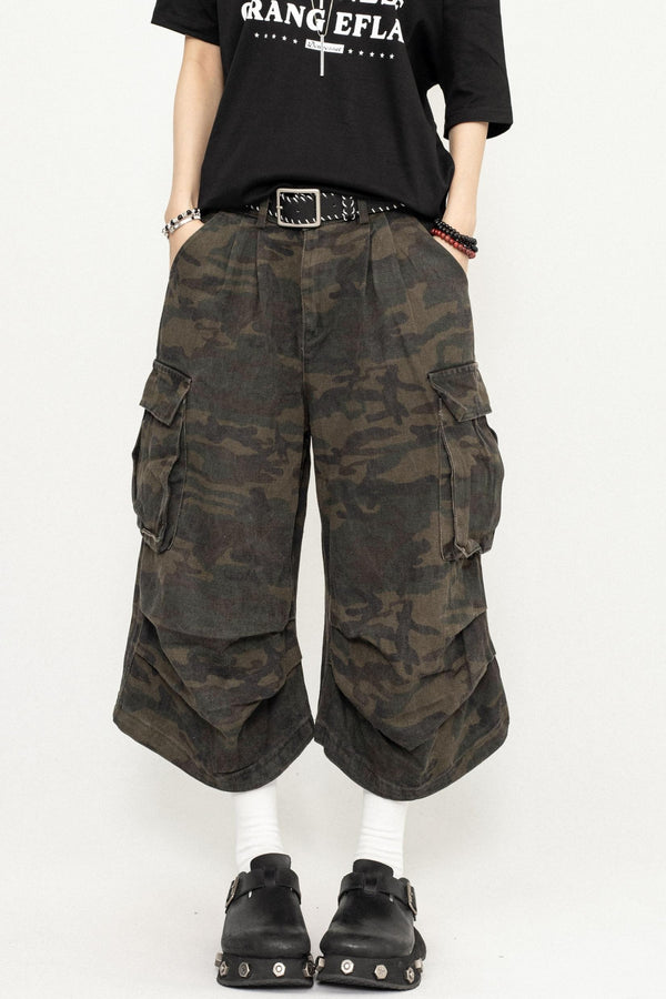 Vintage Camouflage Wide-Leg Pants