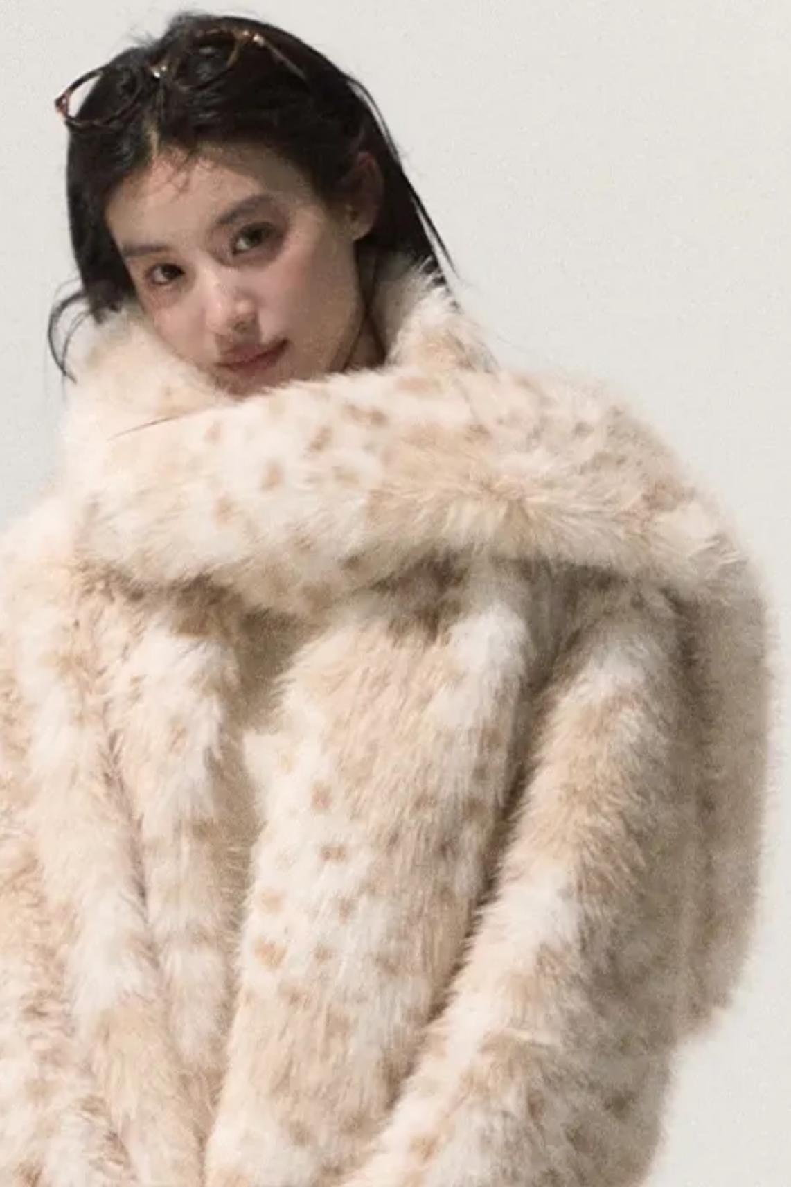 Girlish Leopard Print Fur Coat Set-Up